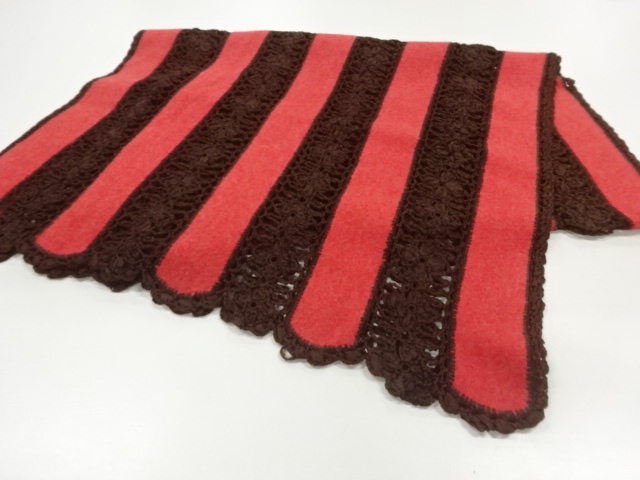 リボン刺繍縞に花模様ショール